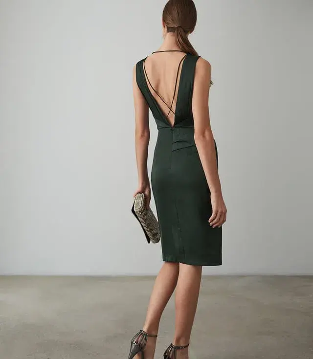 Reiss Karina Cross Back Cocktail Dress Green Size 6 - Image 2