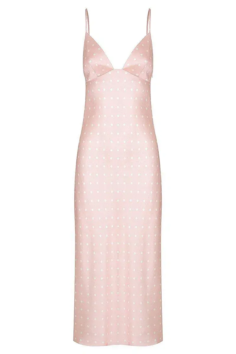 Shona Joy Bias Slip Midi Dress in Strawberry/Cream Spot Size 10 - Image 3