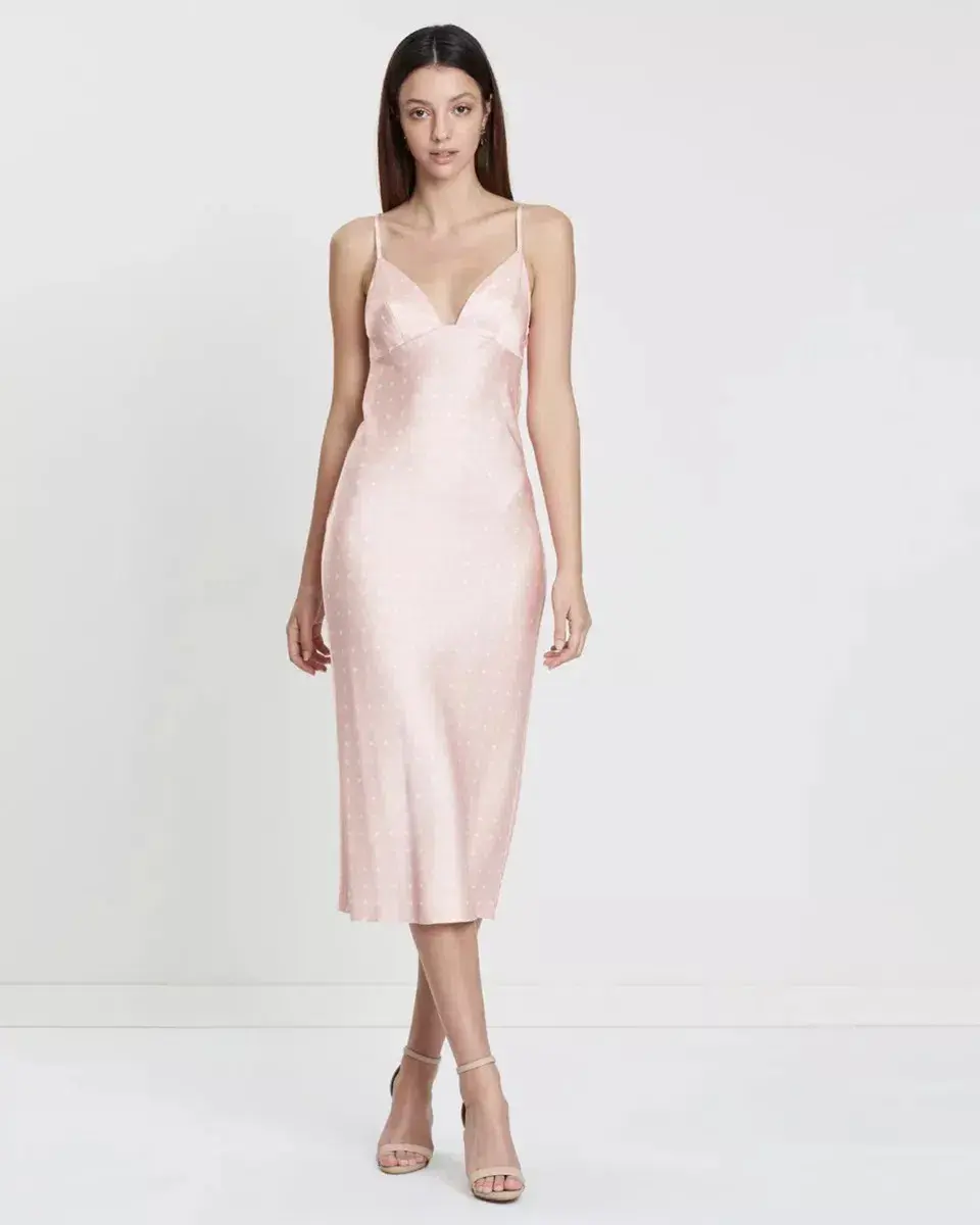 Shona Joy Bias Slip Midi Dress in Strawberry/Cream Spot Size 10 - Image 1