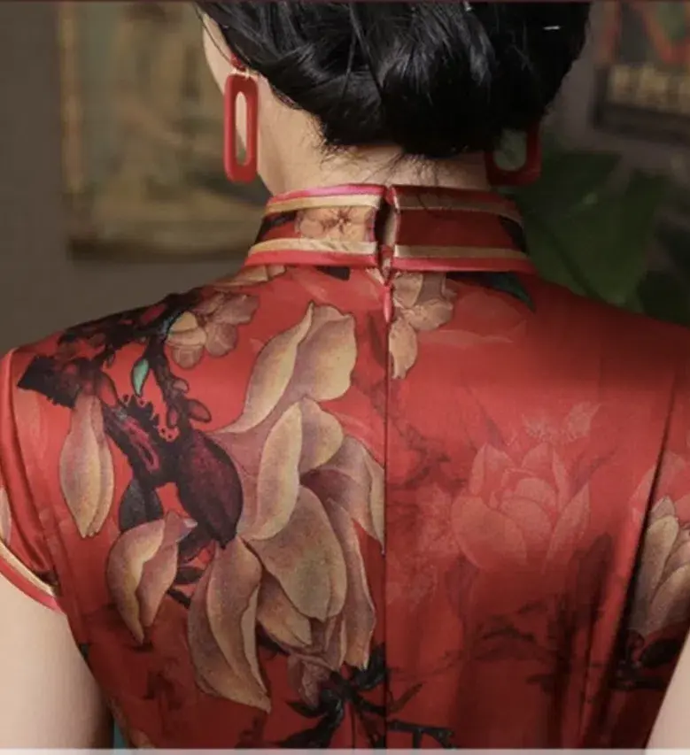 Beth & Brian Qipao 19 Mome Silk High End Long Qipao Mulberry Floral Size M / Au 8 - Image 4