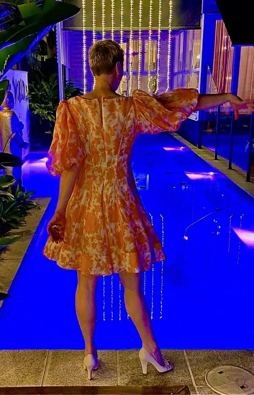Zimmermann Postcard Puff Sleeve Flared Mini Dress Orange Tonal Floral AU14 (22:11) - Image 5