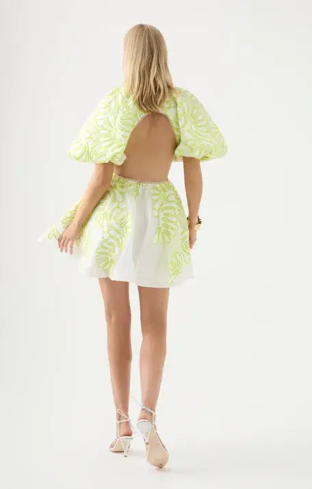 Aje Botanical Applique Mini Dress Ivory/Citrus Yellow Size 10 / M - Image 2