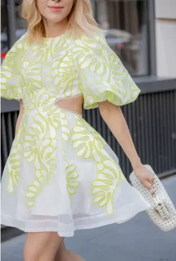 Aje Botanical Applique Mini Dress Ivory/Citrus Yellow Size 12 / L - Image 5