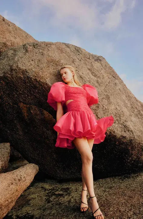 Aje Joan Puff Sleeve Mini Dress Pink Size 10 / M - Image 2