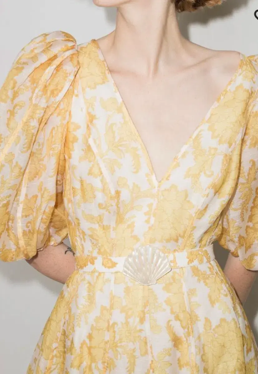 Zimmermann Postcard Puff Sleeve Midi Dress in Yellow AU14 (22:12) - Image 4
