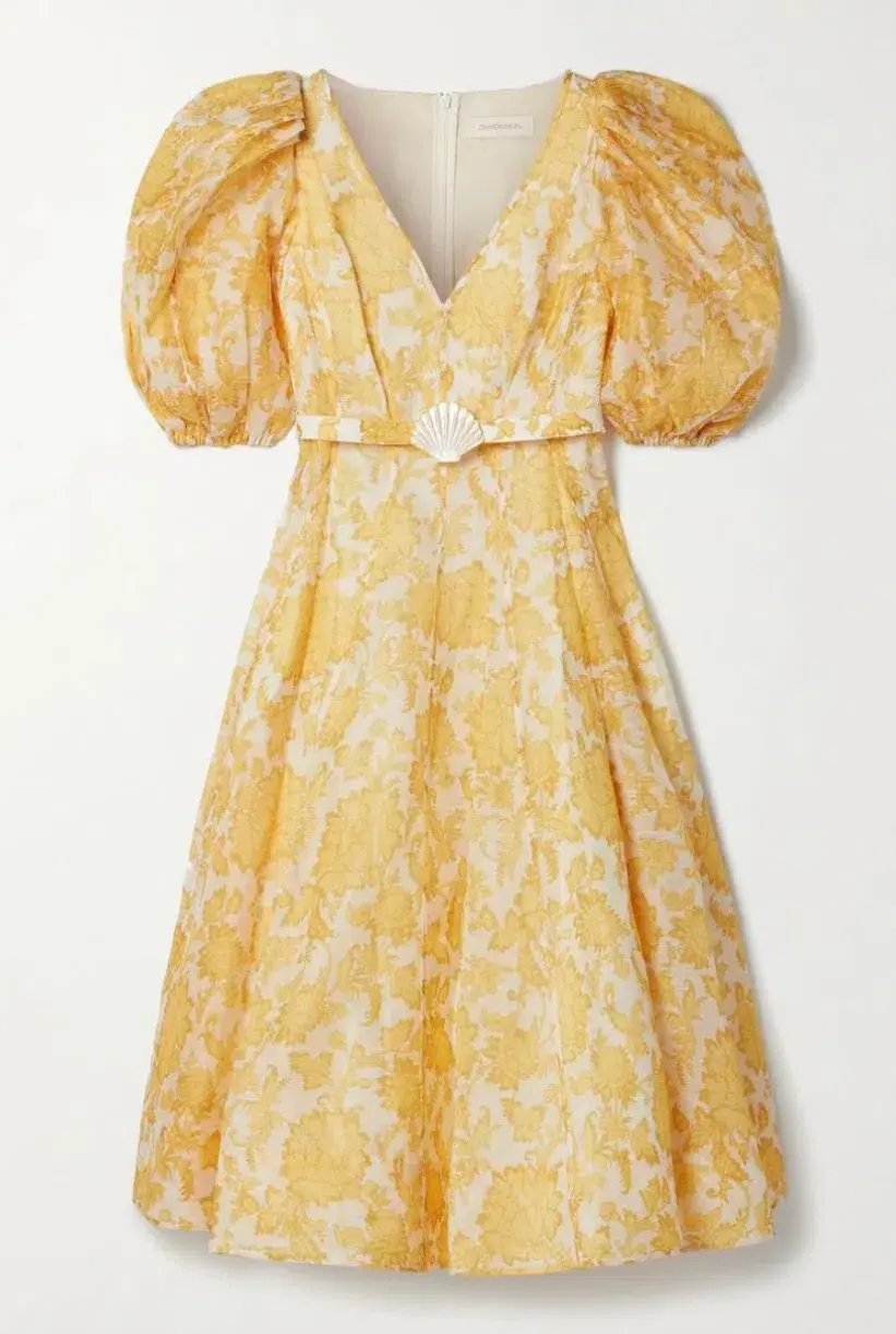 Zimmermann Postcard Puff Sleeve Midi Dress in Yellow AU14 (22:12) for rent on The Volte - main image
