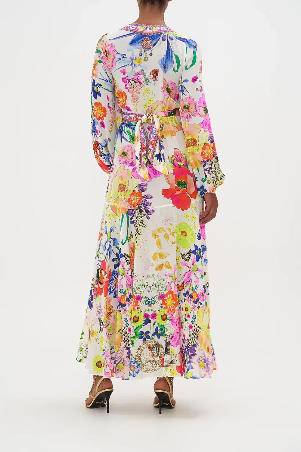 Camilla Wrap Tie Dress With Blouson Sleeve Fairy Gang Floral Size L/ Au 14 - Image 5