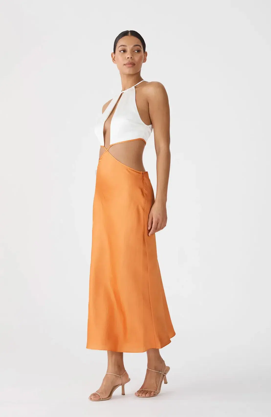 San Sloane Jasmine Midi Dress Orange/White Size 6 - Image 1