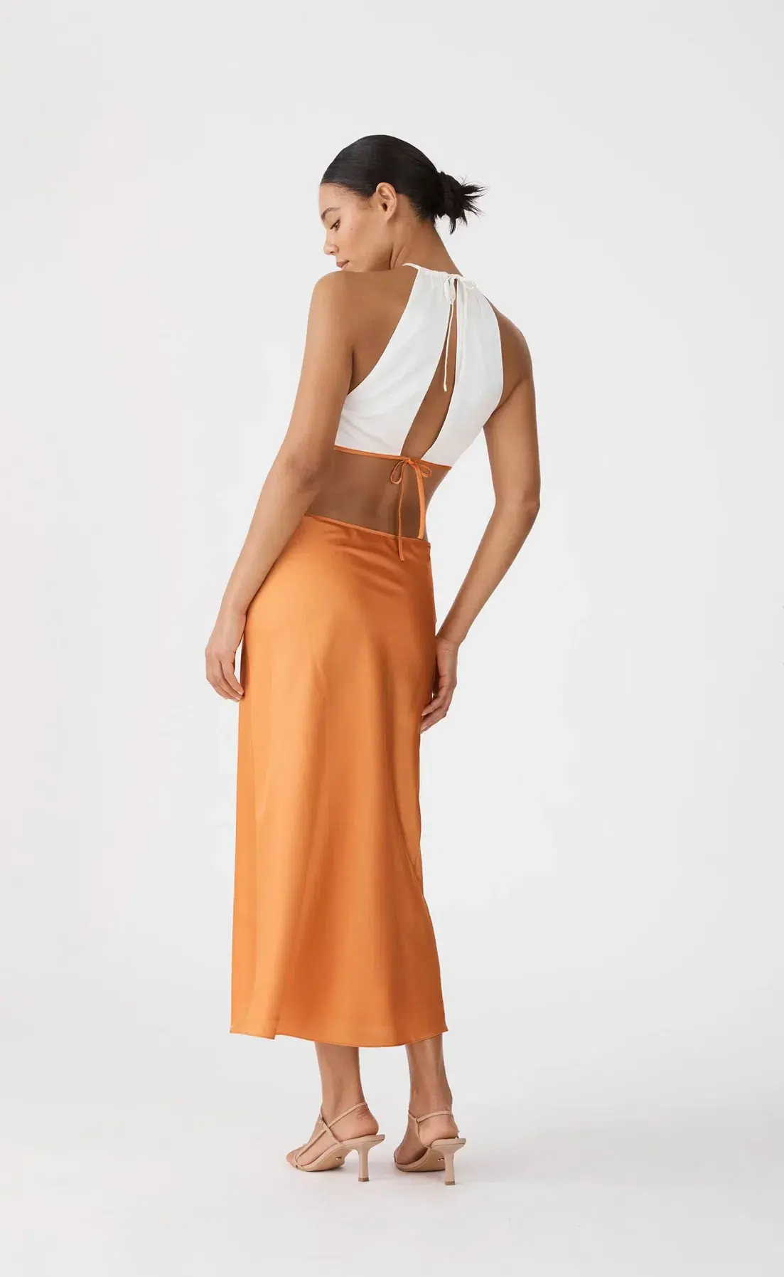 San Sloane Jasmine Midi Dress Orange/White Size 6 - Image 4