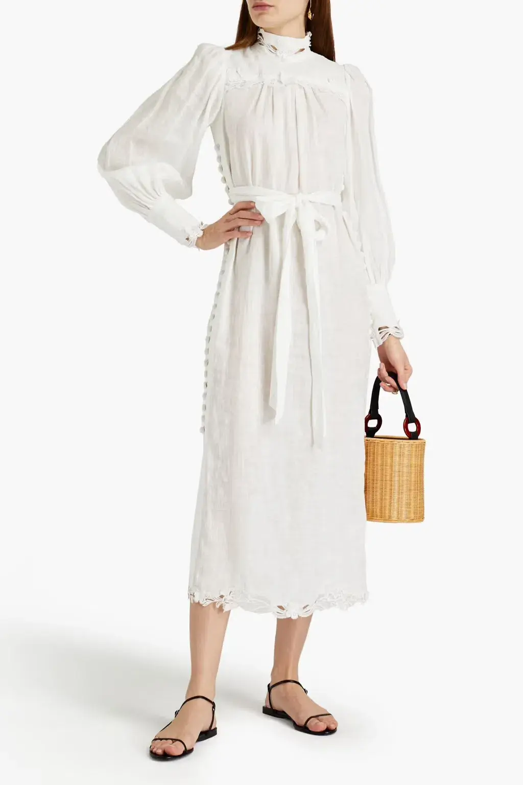 Zimmermann Guipure Lace Trimmed Linen Midi Dress White Size 2 / Au 12 - Image 1