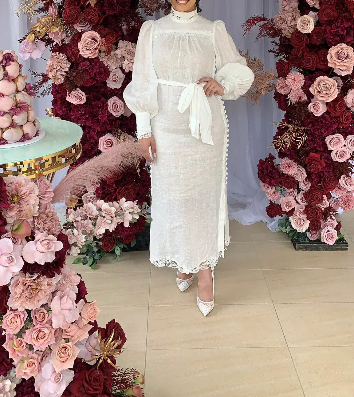 Zimmermann Guipure Lace Trimmed Linen Midi Dress White Size 2 / Au 12 - Image 3