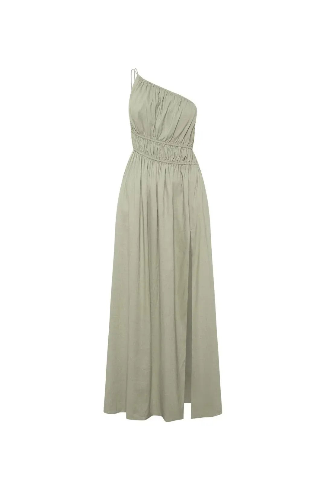 Camilla And Marc Sevilla Asymmetric One Shoulder Linen Maxi Dress In Oregano Green Size 12  for rent on The Volte - main image