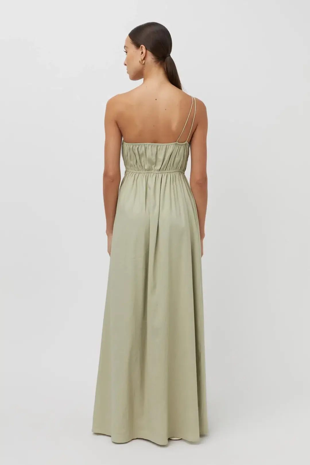 Camilla And Marc Sevilla Asymmetric One Shoulder Linen Maxi Dress In Oregano Green Size 12  for rent on The Volte - main image