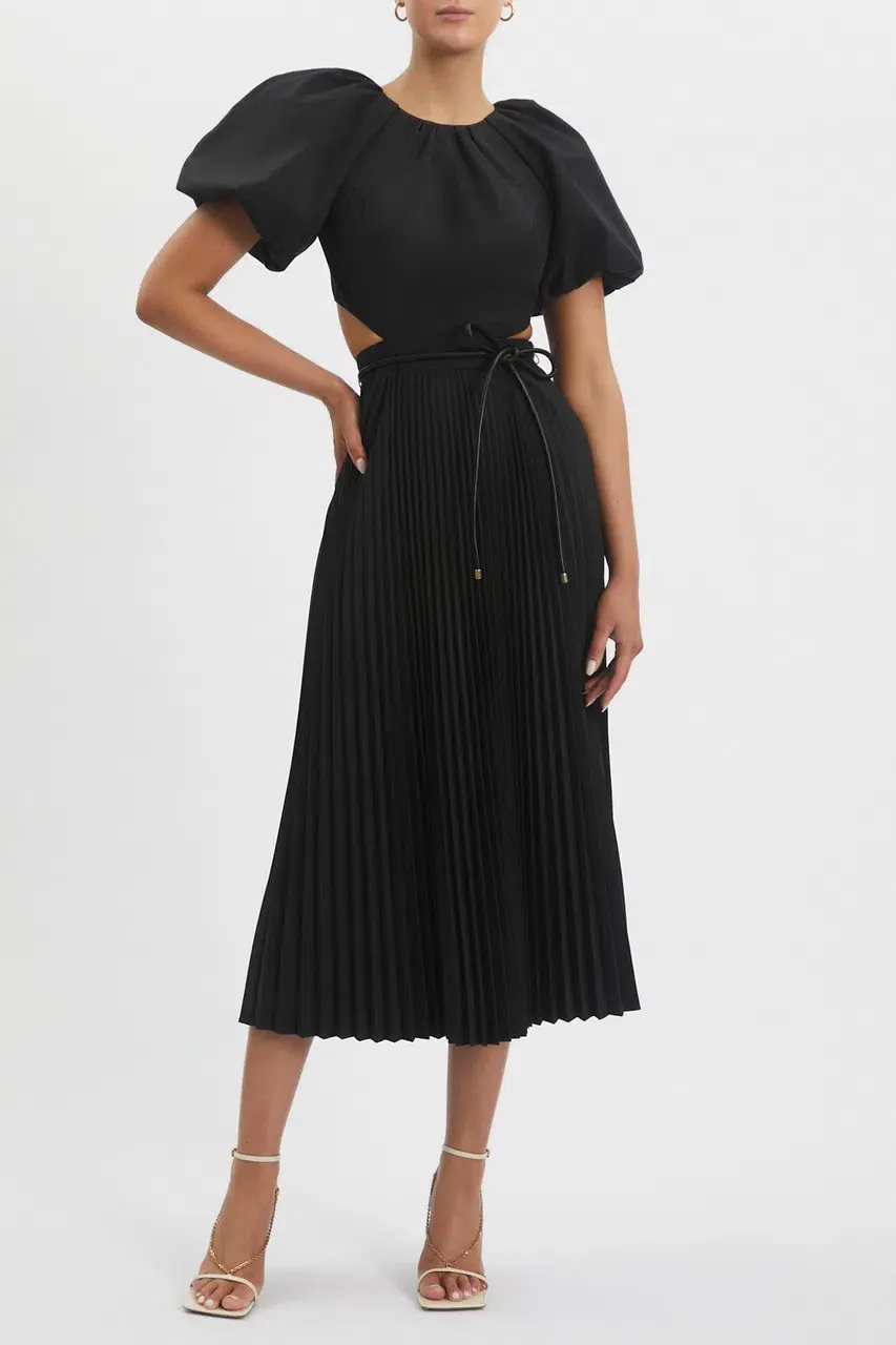 Rebecca Vallance Magdalena Puff Sleeve Midi Dress Black Size 8  - Image 1