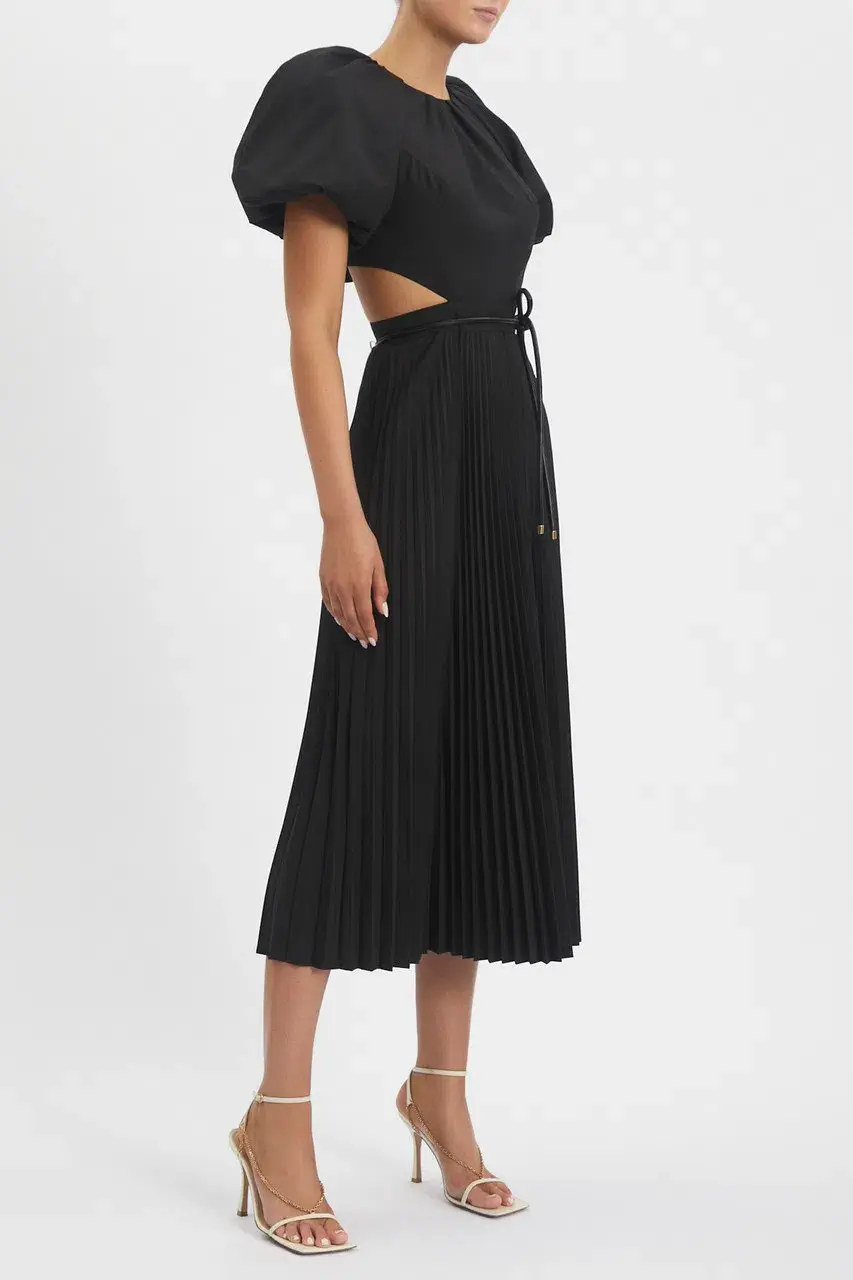 Rebecca Vallance Magdalena Puff Sleeve Midi Dress Black Size 8  for rent on The Volte - main image