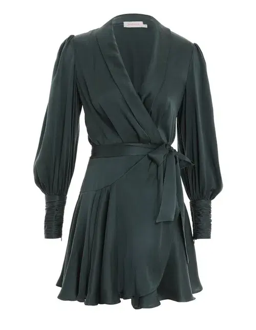 Zimmermann The Silk Wrap Mini Dress in Bottle Green Size 0/Au 8  - Image 2