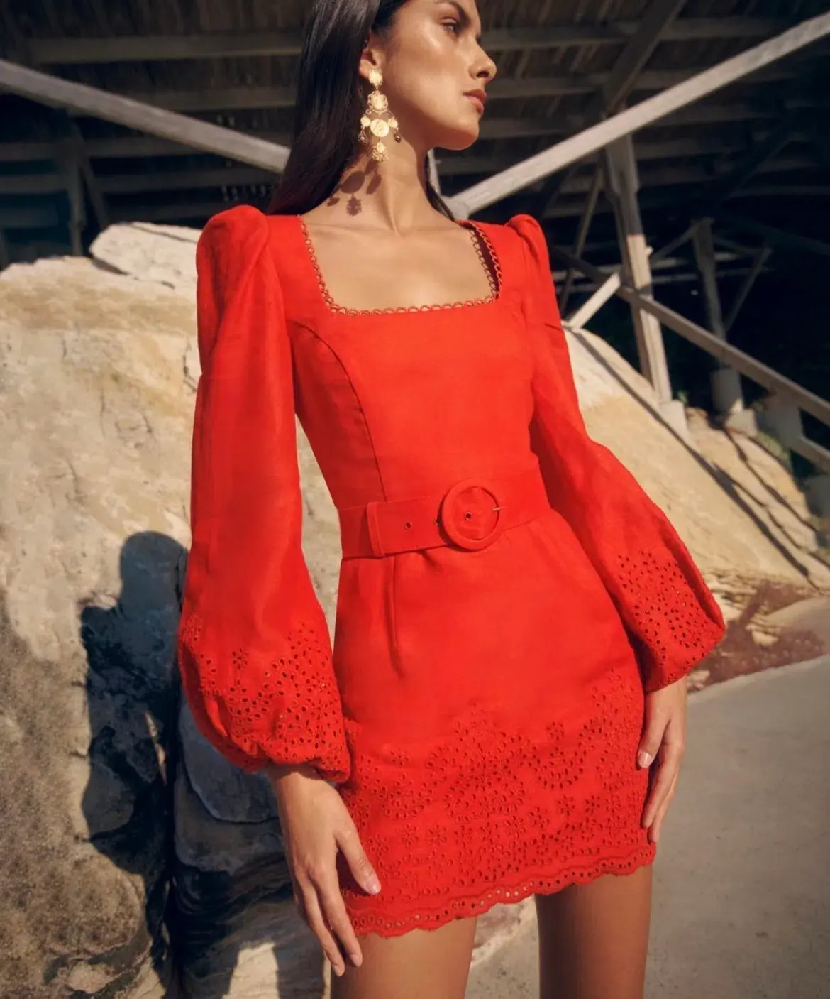 Rebecca Vallance Portia Broderie Anglaise Mini Dress Red Size 10 - Image 1