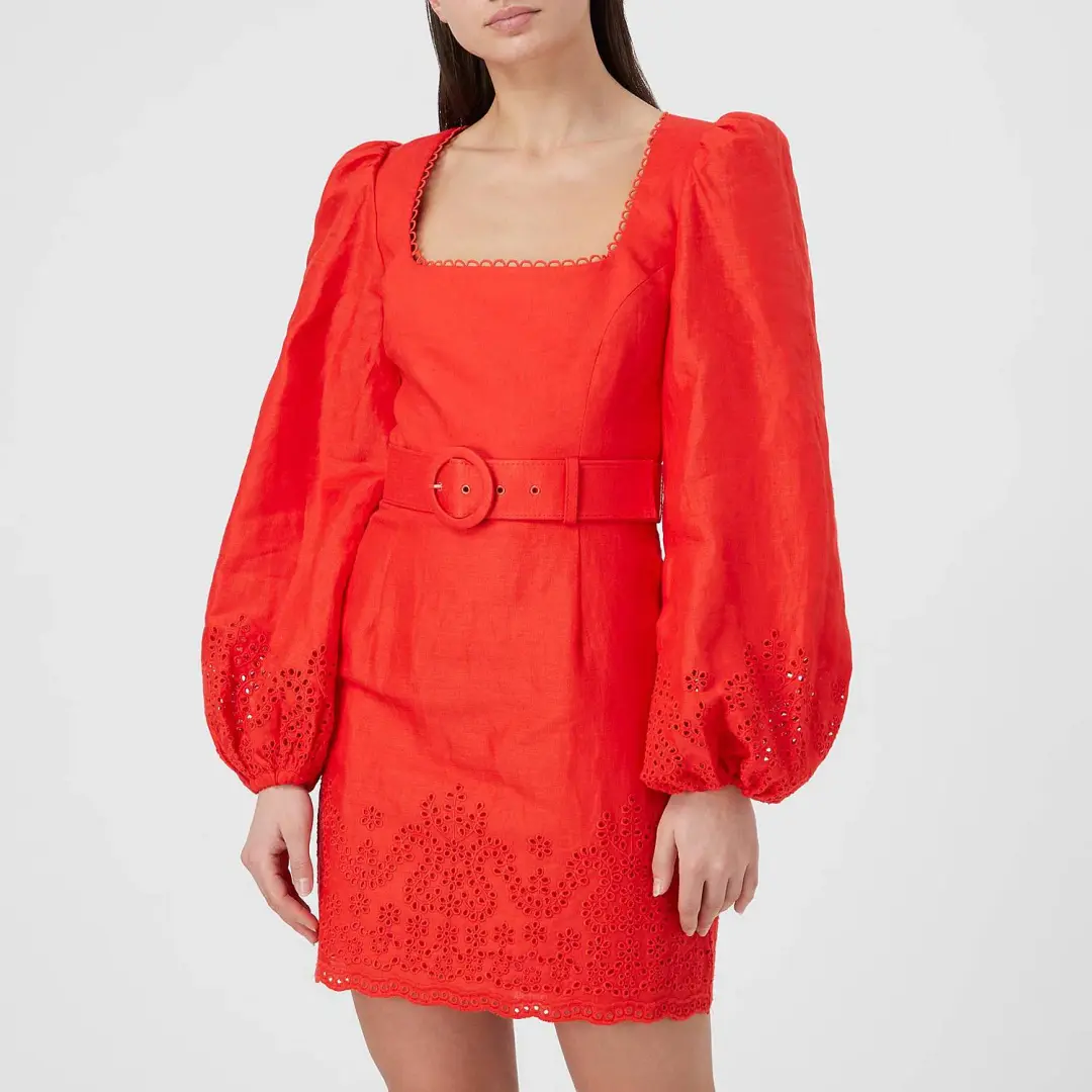 Rebecca Vallance Portia Broderie Anglaise Mini Dress Red Size 10 for rent on The Volte - main image