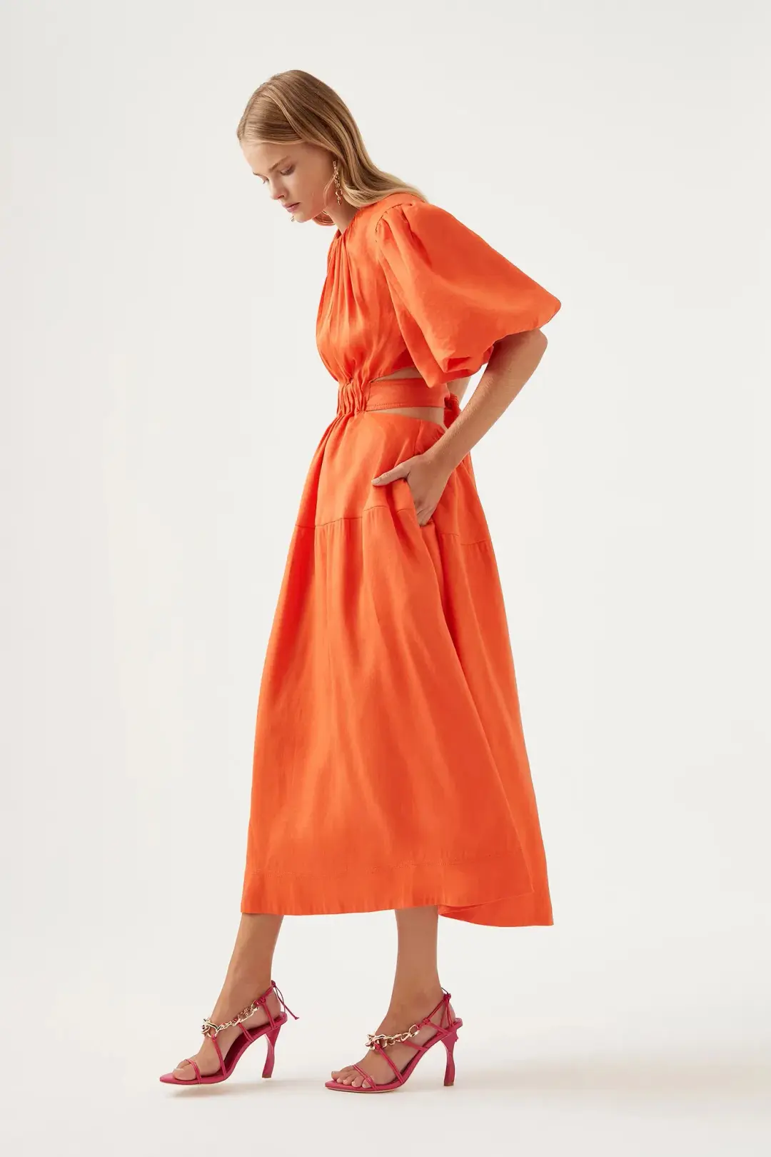 Aje Cosette Tie Back Midi Dress Orange Size 10 for rent on The Volte - main image