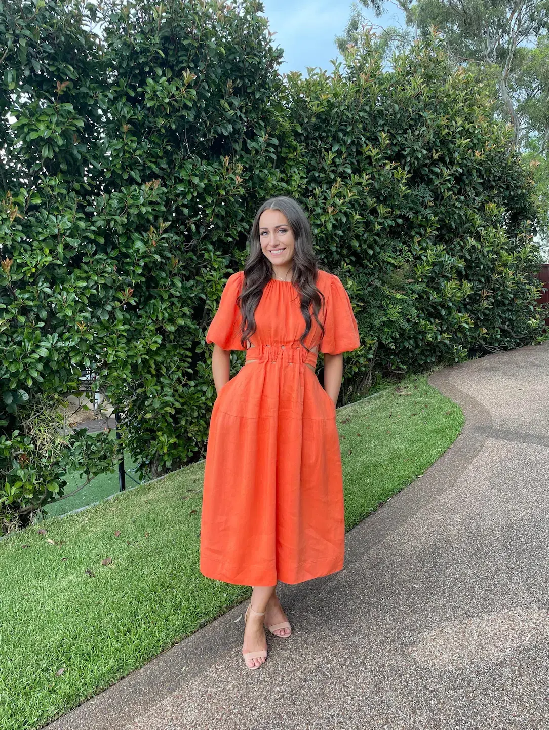 Aje Cosette Tie Back Midi Dress Orange Size 10 - Image 1