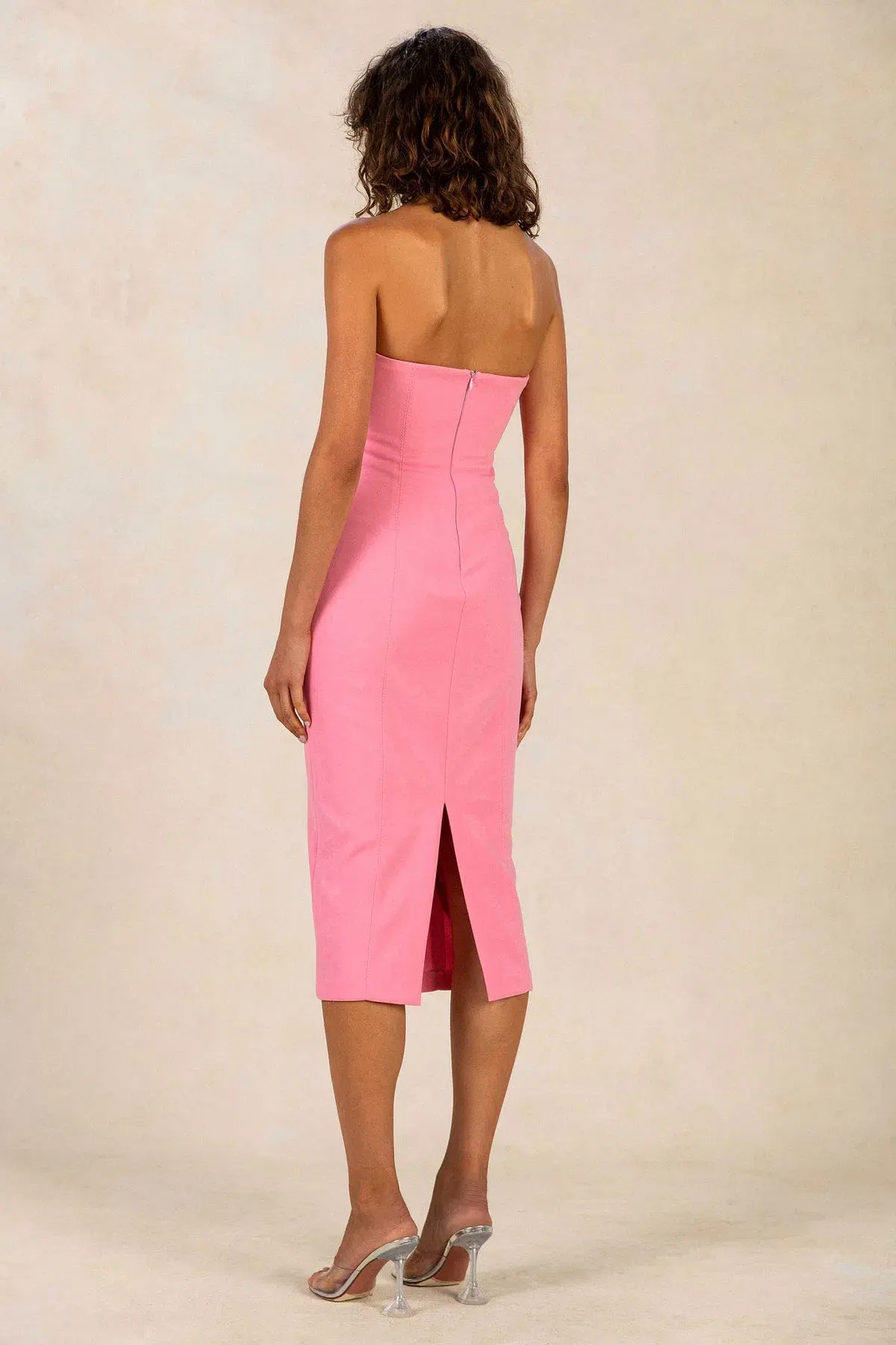 Misha Antonella Bonded Crepe Midi Dress Pink Size 10/M - Image 3