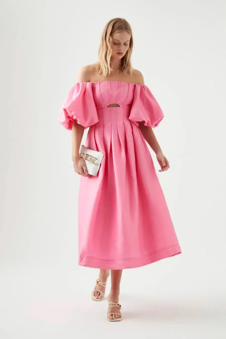 Aje Eugenie Off Shoulder Midi Dress French Rose Pink Size 8 / S - Image 1