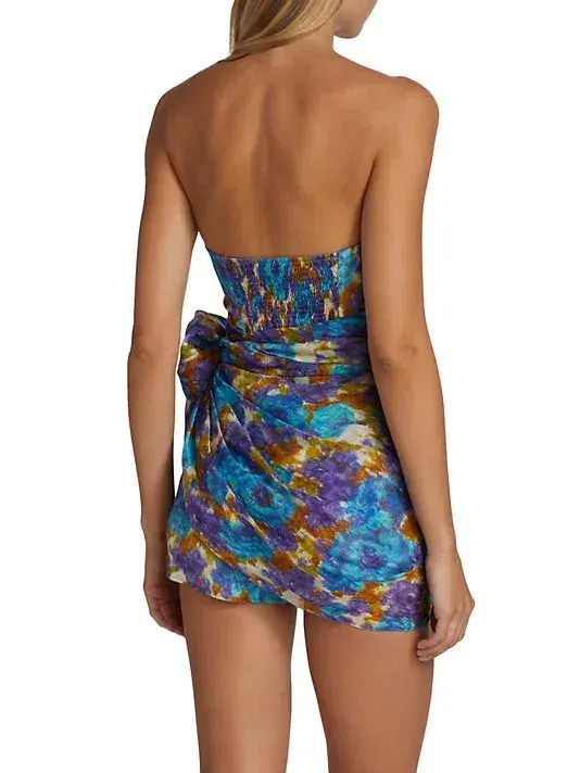 Zimmermann High Tide Wrap Playsuit Blue Ikat Floral Size 0 / Au 8 - Image 2