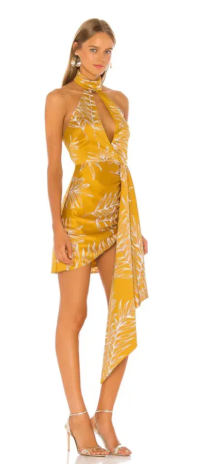 Camila Coelho Antonia Mini Dress Gold Tropical Size S/Au 10 - Image 2