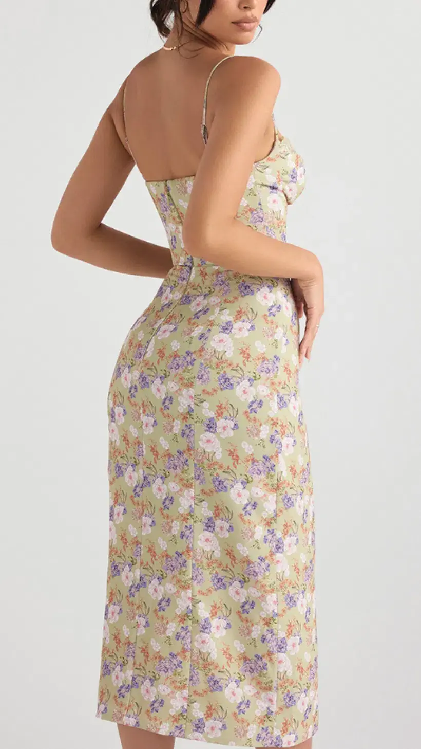 House of CB Charlotte Midi Sundress Green Floral Size 6 - Image 3