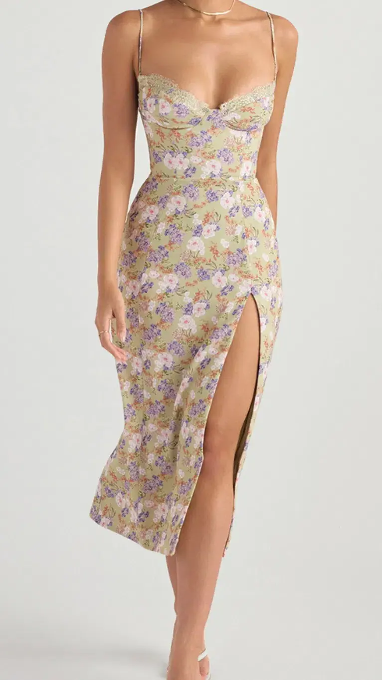 House of CB Charlotte Midi Sundress Green Floral Size 6 - Image 1