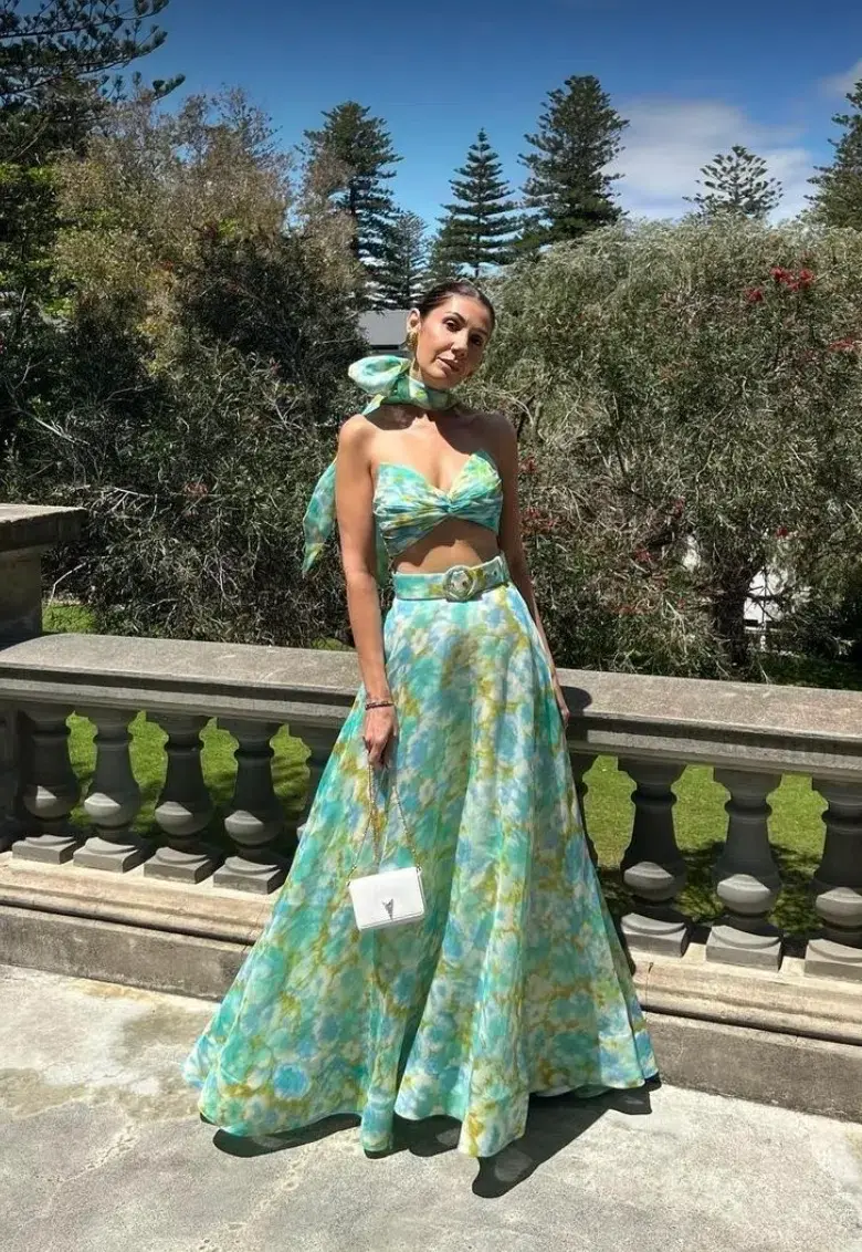 Zimmermann High Tide Twist Crop Bodice & Maxi Skirt Set Aqua Ikat Floral  Size 0P/ AU 6 - Image 1