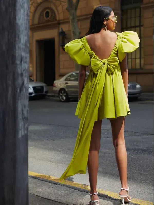 Aje Gretta Bow Back Mini Dress Green Size 8 - Image 4