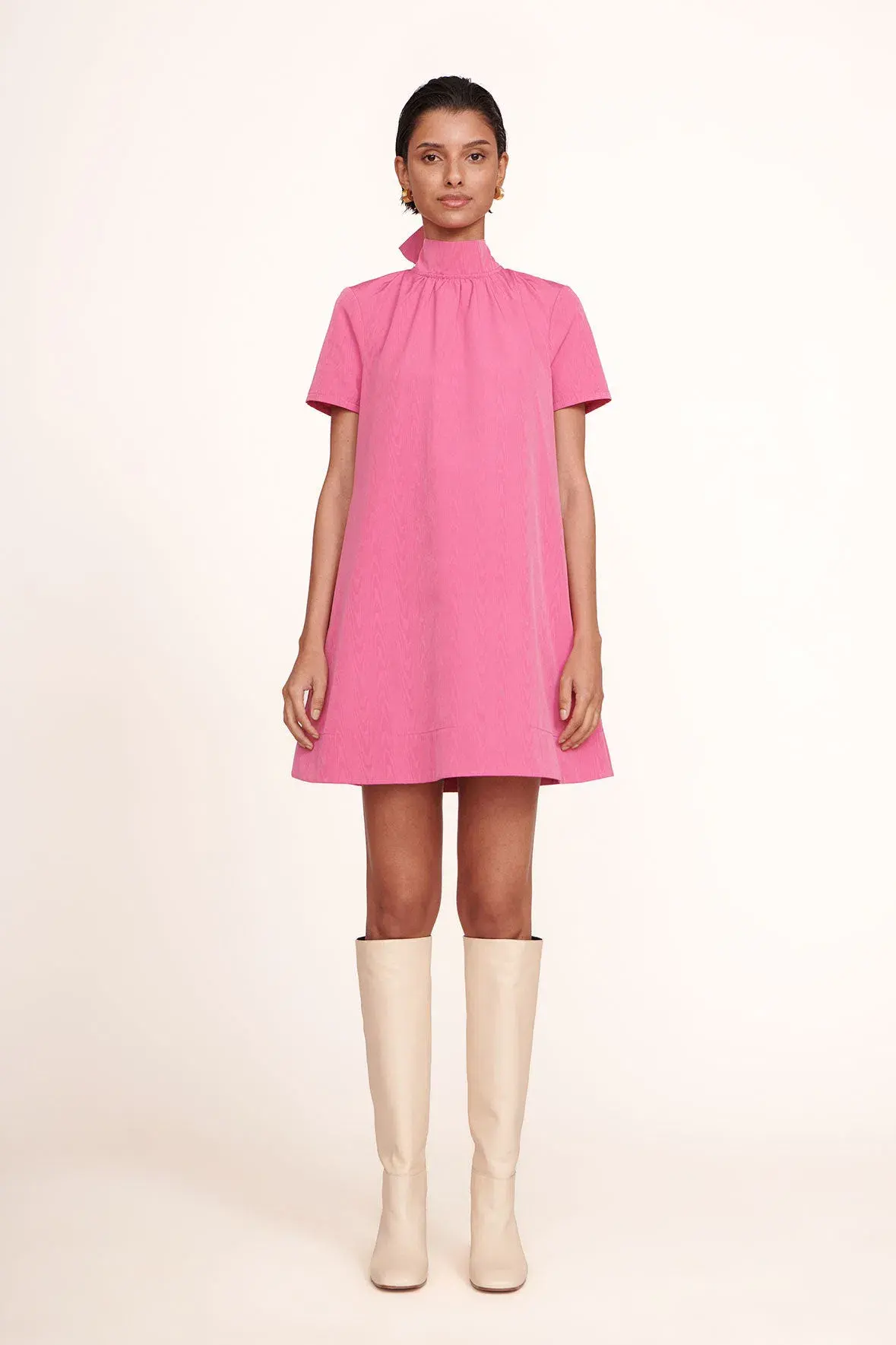 Staud Mini Ilana Bow Neck Dress Pink Size M/AU 10 - Image 1
