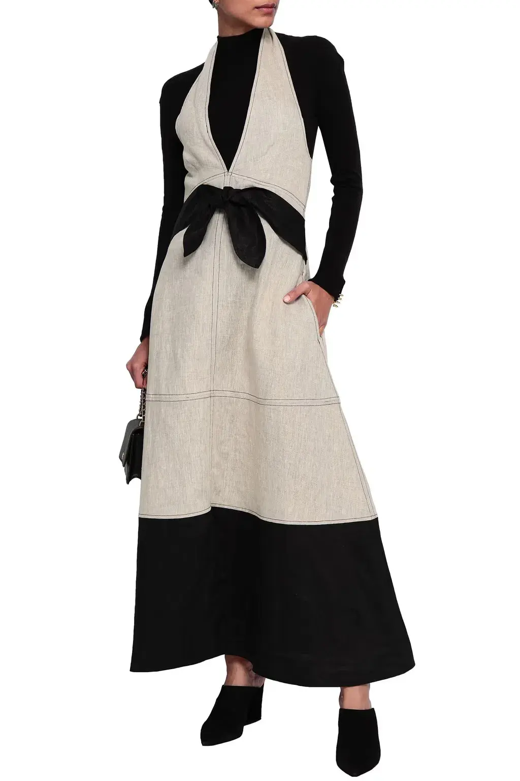 Paper London Linen Maxi Dress Grey Size 12 - Image 1