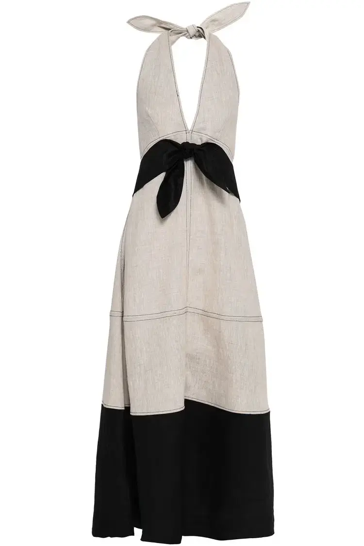 Paper London Linen Maxi Dress Grey Size 12 - Image 3
