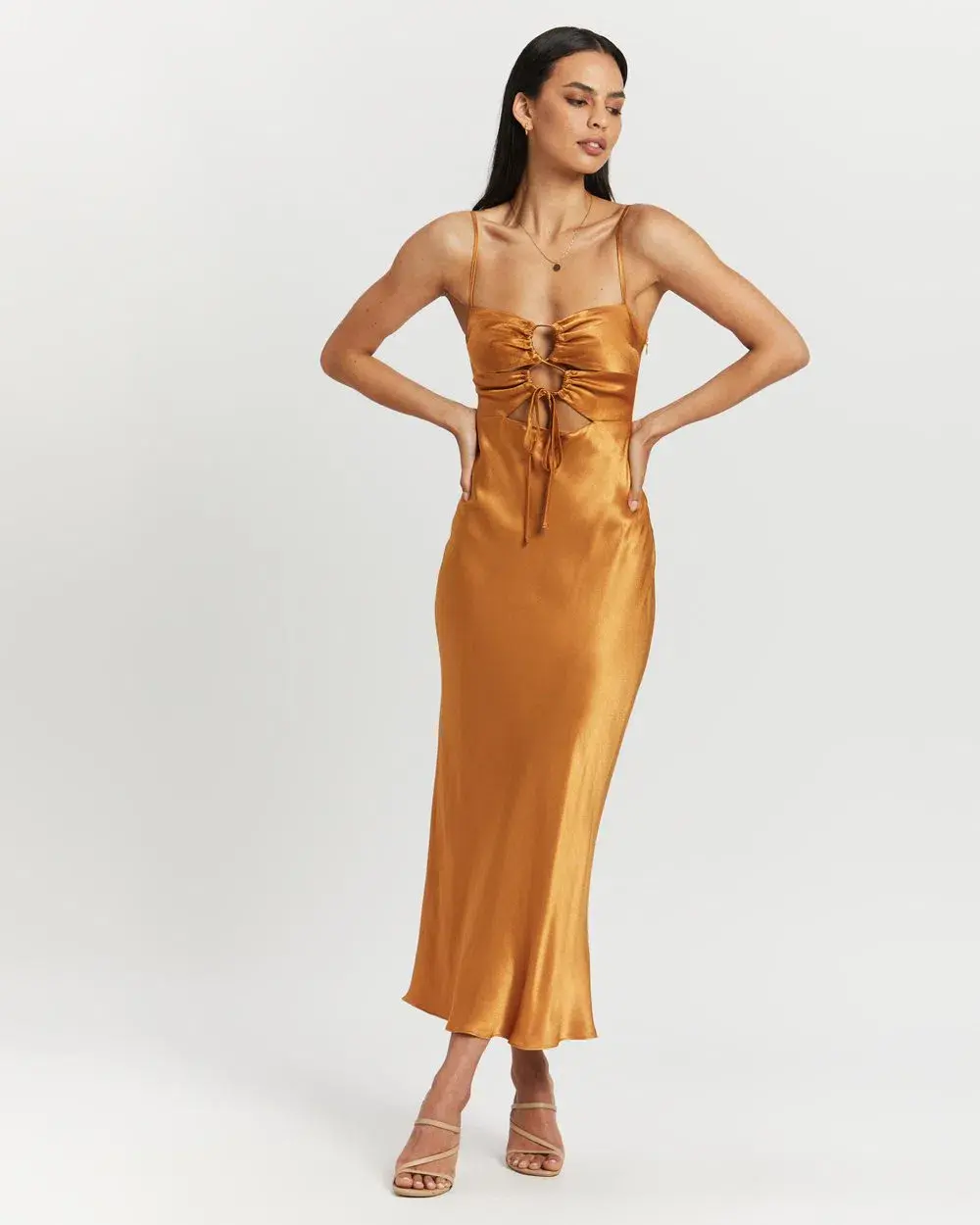 Shona joy Alma Lace Up Midi Dress Tumeric Size 8 - Image 3