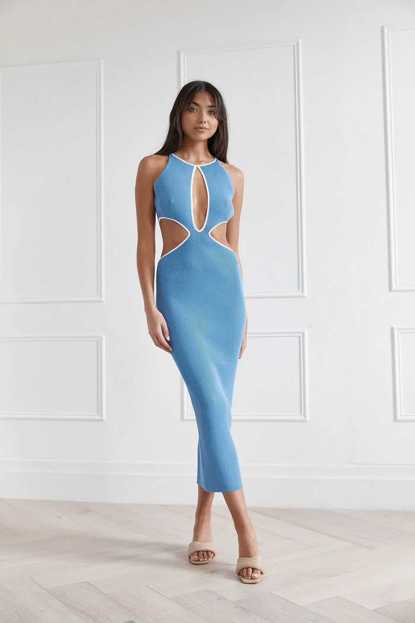 San Sloane Adrian Rib Midi Dress Blue Size 6 - Image 2
