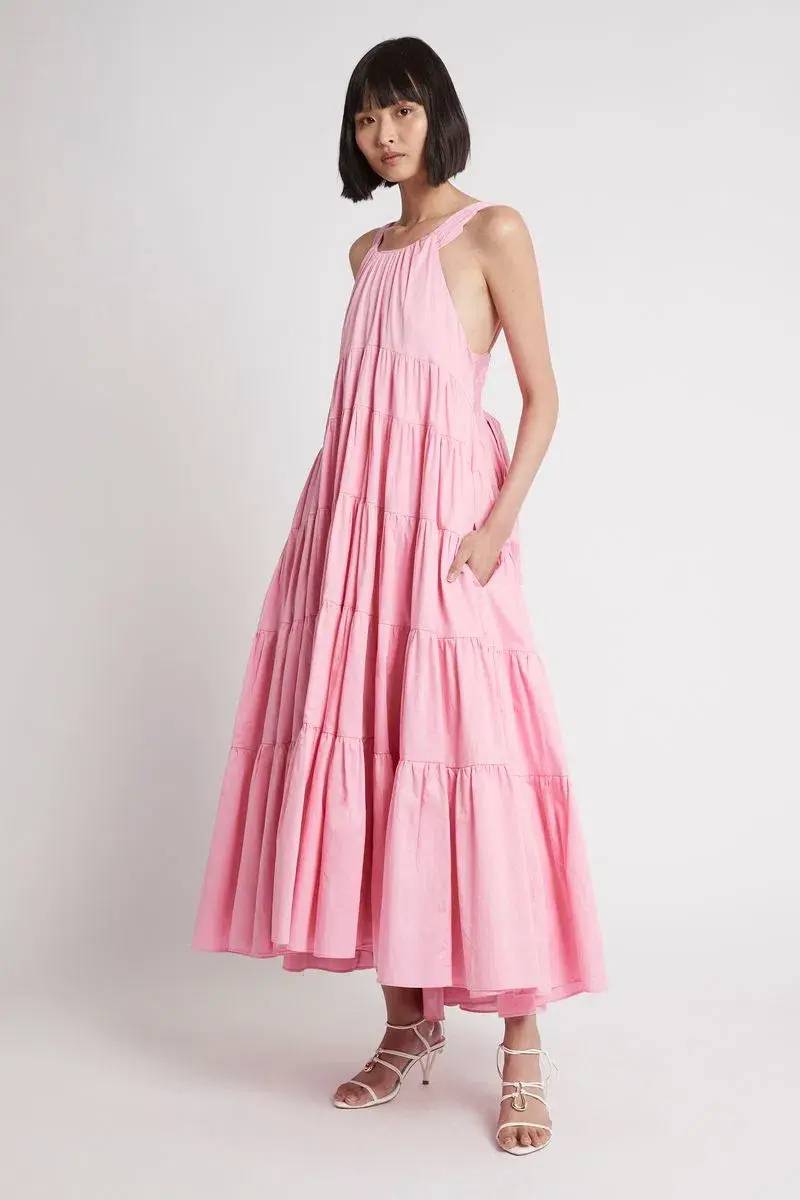 Aje Marguerite Tie Back Maxi Dress Pink Size 12 - Image 2