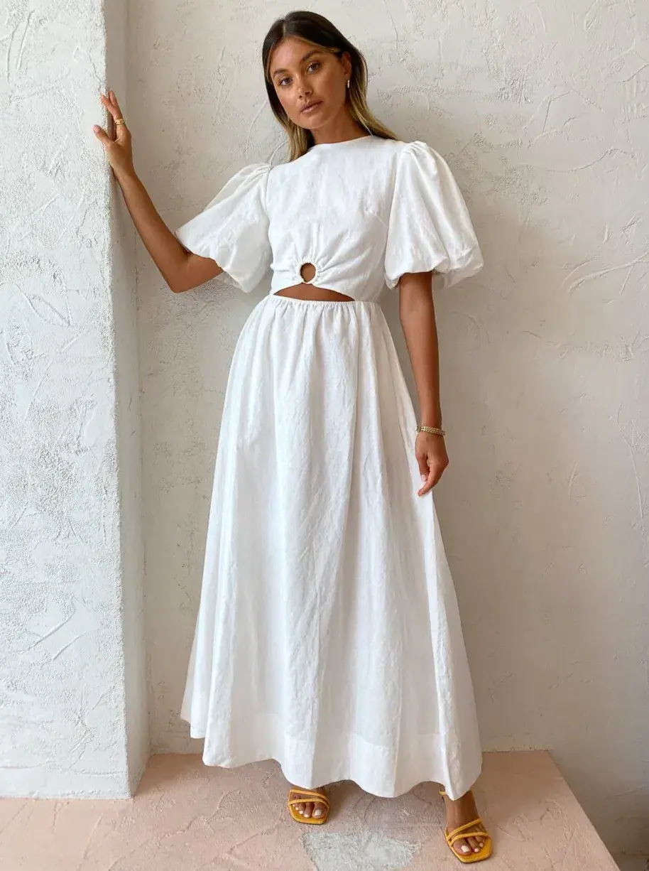 By Nicola Dahlia Ring Detail Maxi Dress in White Size 8 for rent on The Volte - main image