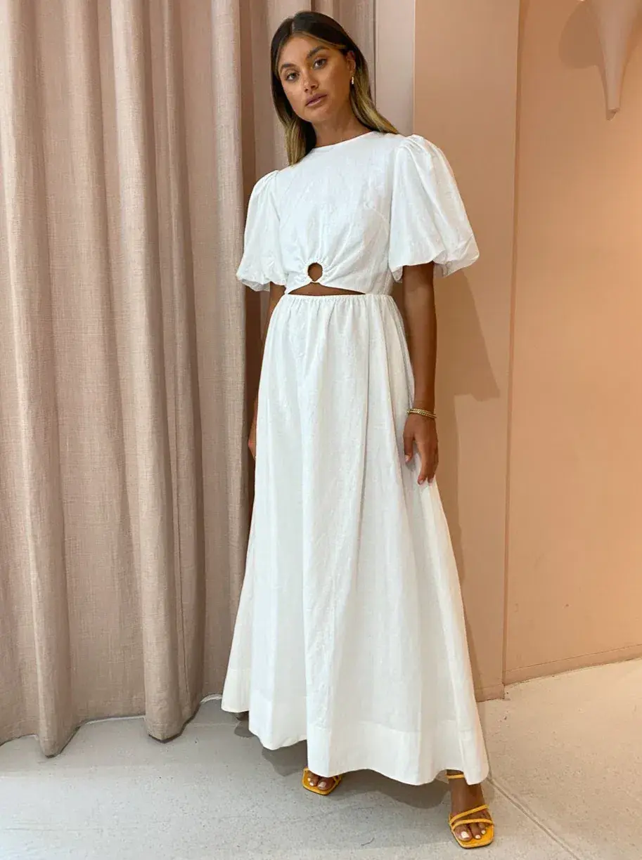 By Nicola Dahlia Ring Detail Maxi Dress in White Size 8 - Image 1