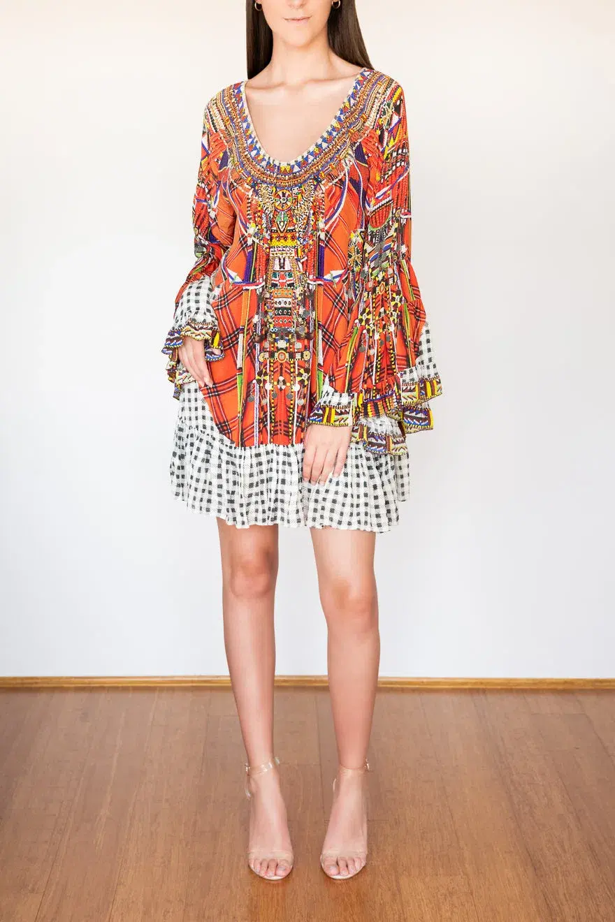Camilla Tartan Trance A Line Mini Frill Dress Print Size 8 - Image 1