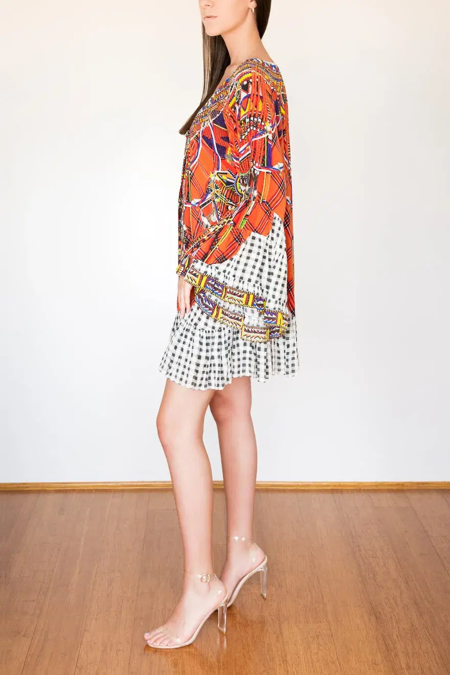 Camilla Tartan Trance A Line Mini Frill Dress Print Size 8 - Image 2