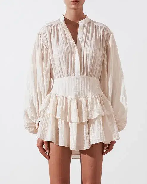 Shona Joy Mila Button Up Frill Mini Dress Cream Size 10 / M - Image 2