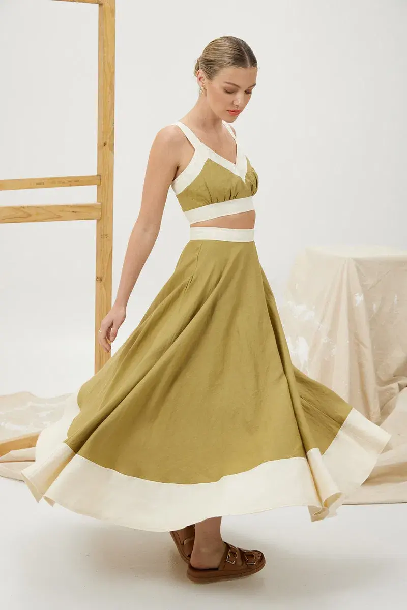 Mon Renn Splice Crop and Midi Skirt Set Green Size 8 / S - Image 1
