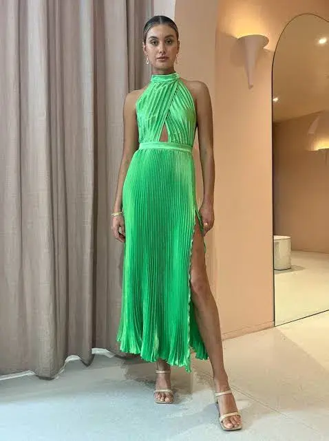 L’Idee Renaissance Split Gown Neon Lime Size AU 8 - Image 4