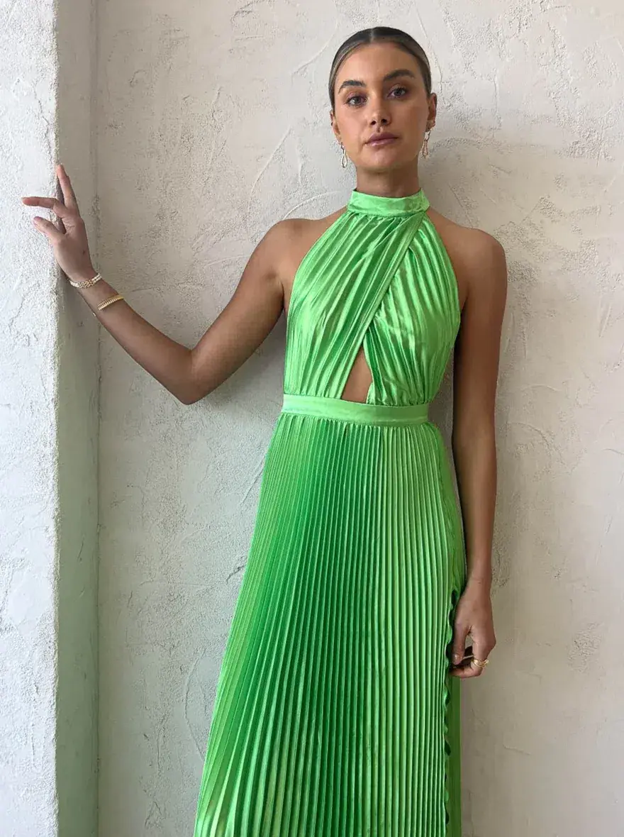 L’Idee Renaissance Split Gown Neon Lime Size AU 8 - Image 5