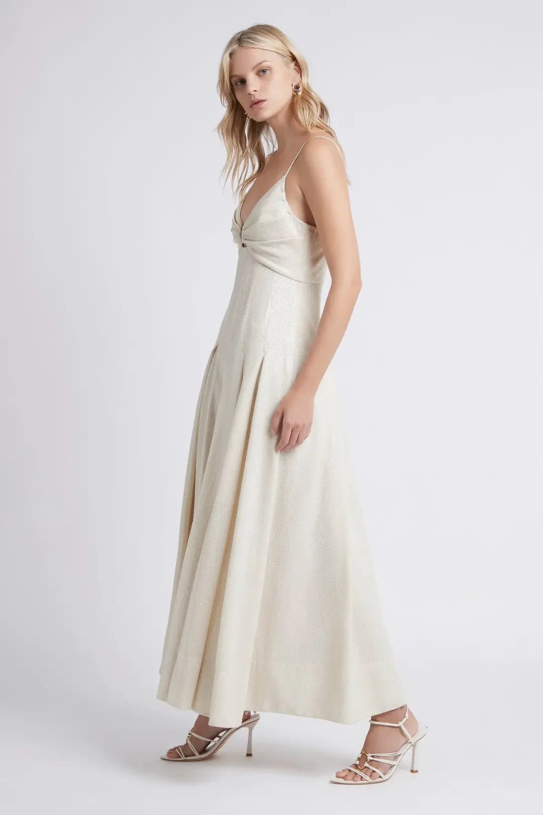 Aje Idyllic Strappy Sequin Midi Dress Ivory Size 14 for rent on The Volte - main image