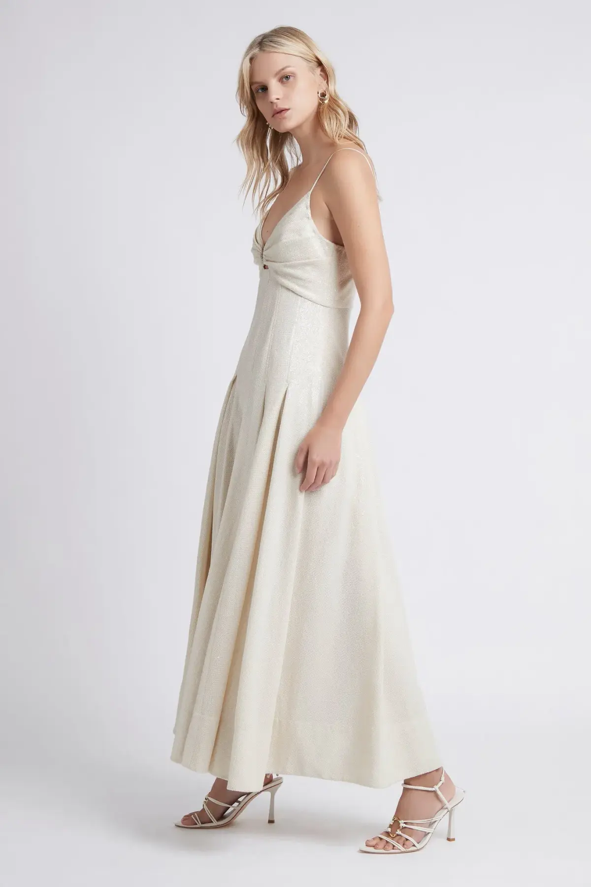 Aje Idyllic Strappy Sequin Midi Dress Ivory Size 14 - Image 2