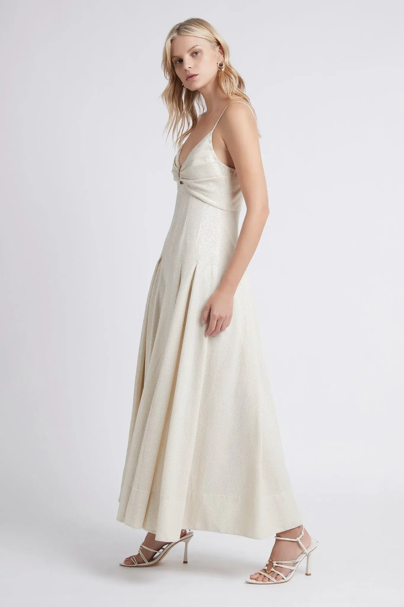 Aje Idyllic Strappy Sequin Midi Dress Ivory Size 14 - Image 2