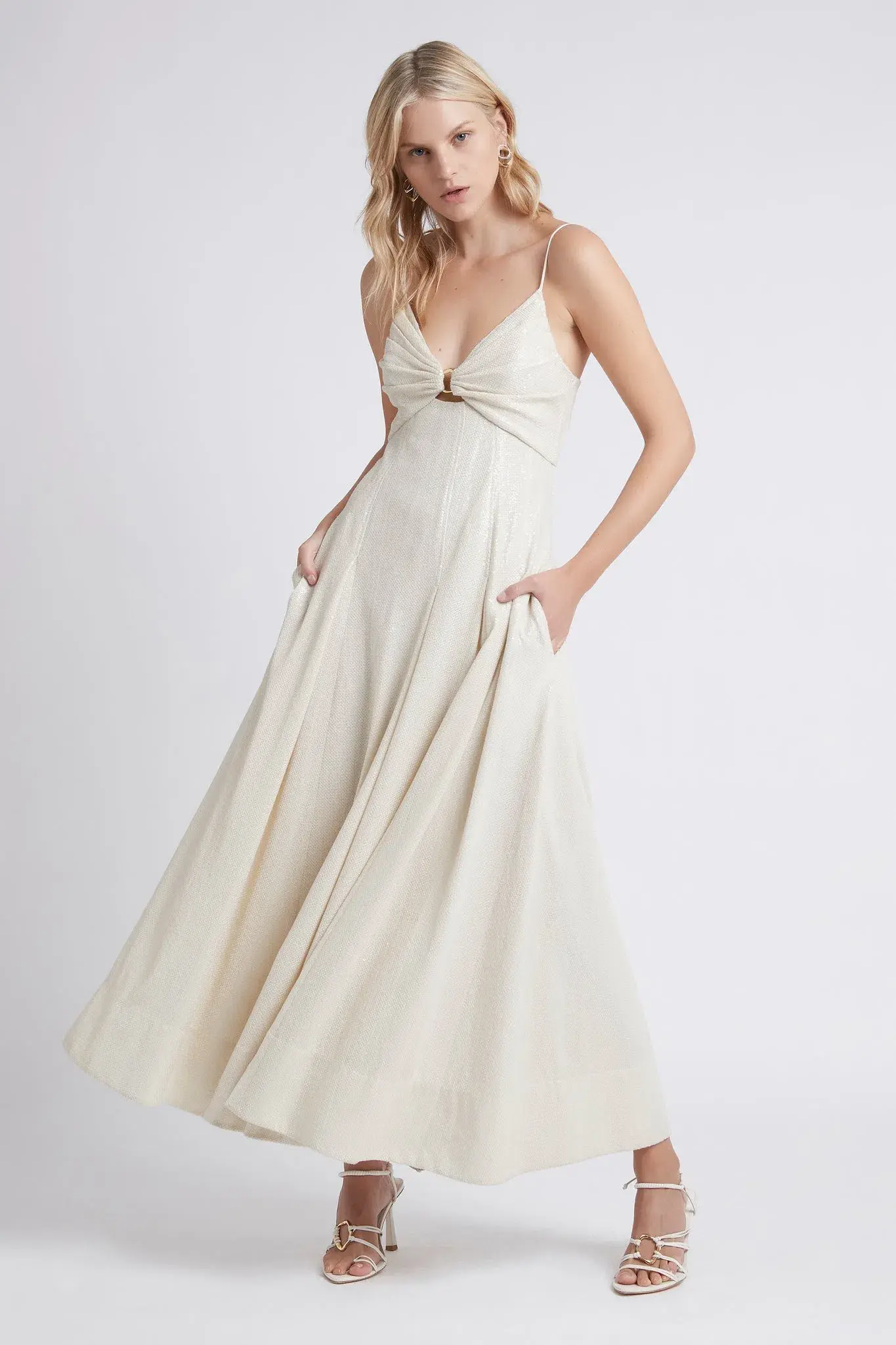Aje Idyllic Strappy Sequin Midi Dress Ivory Size 14 - Image 1